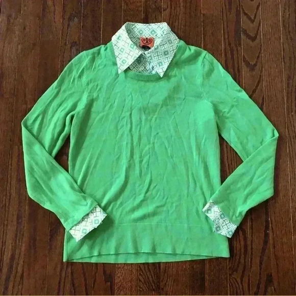 Tory Burch Sweaters - Tory Burch Women’s M Green Wool Sweater w/Removeable Geometric Collar/Cuffs-VGUC